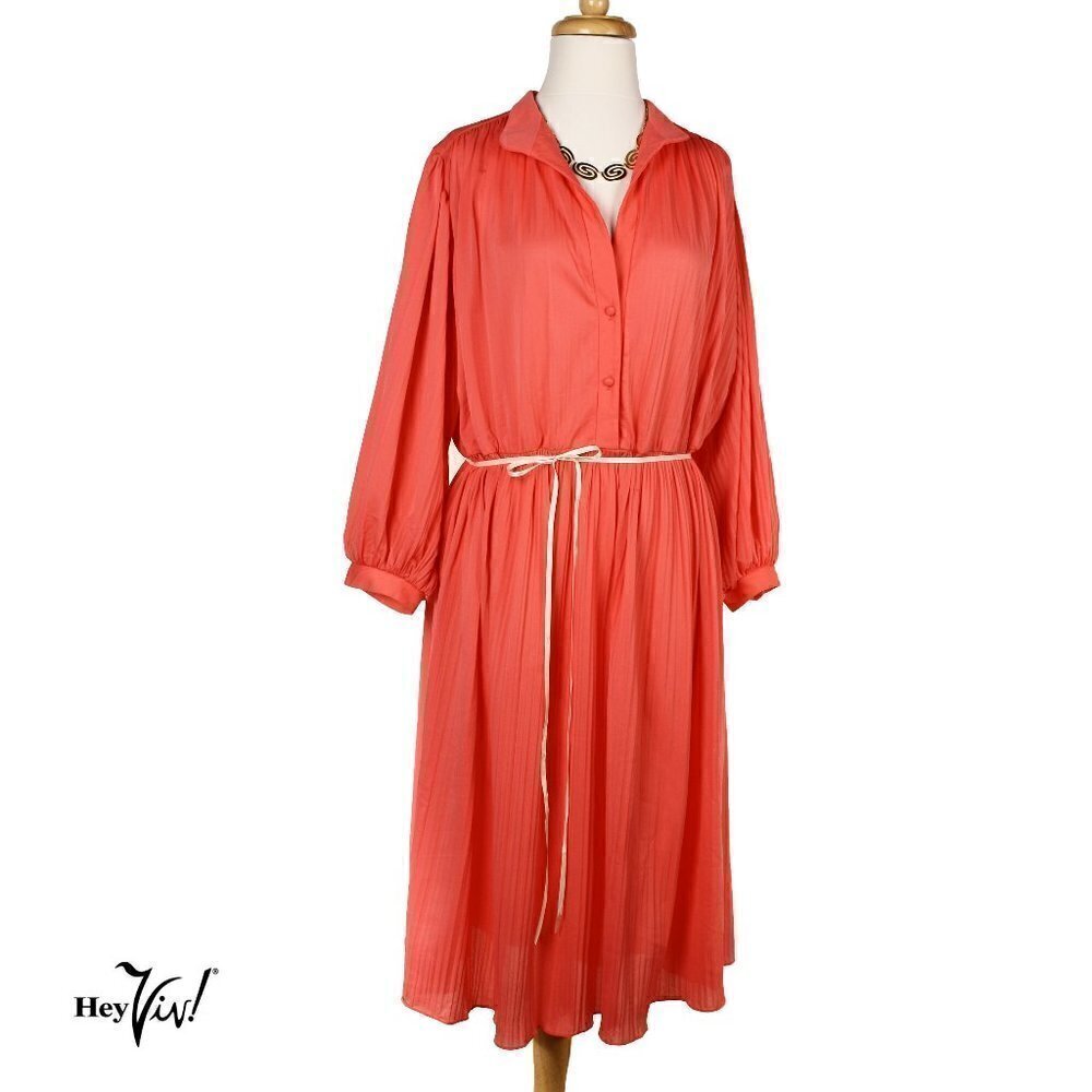 Vintage Peach Pink Pleated Dress Flowy Style Willi of California Sz XL - Hey Viv